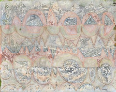 Palazzo d'inverno, pittura astratta ad acquerello e acrilico del 1960, Mid Century Modern