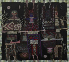 Edward Marecak Winter Witches 1990 Oil Painting on Burlap, Colorado Modernist