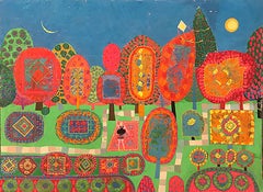 Edward Marecak "Der Drachen des Glücks" 1970 Abstrakte figurative Malerei