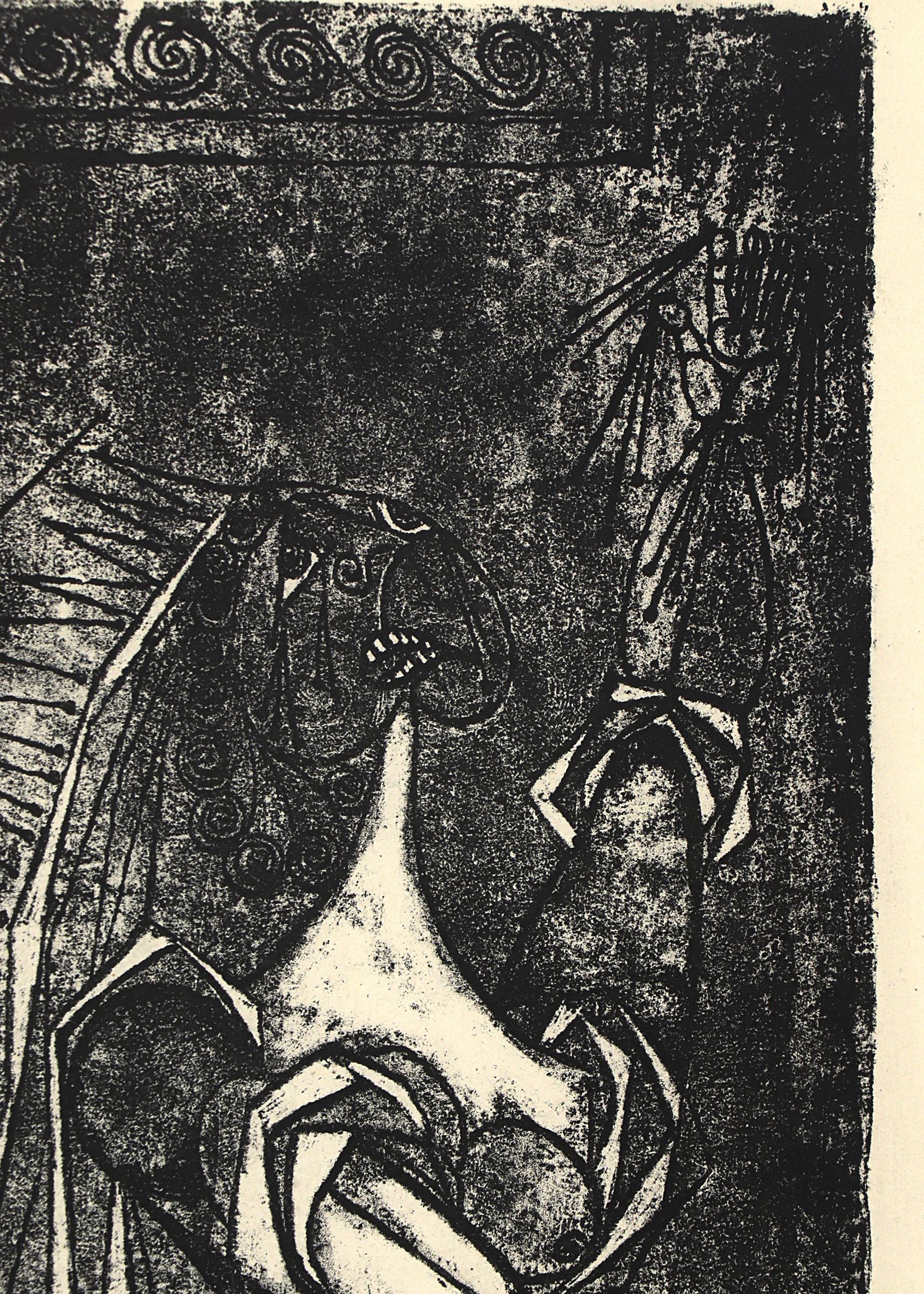 Clytemnestra (2/10), Black and White Abstract Print of Female Figure and the Sun 2