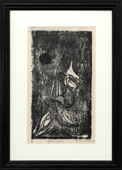 Clytemnestra (2/10), Black and White Abstract Print of Female Figure and the Sun