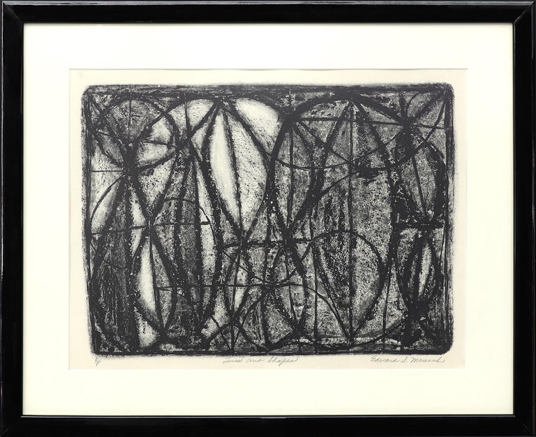 Lines and Shapes (6/8), Mid Century Modern Framed Black White Abstract Print 1