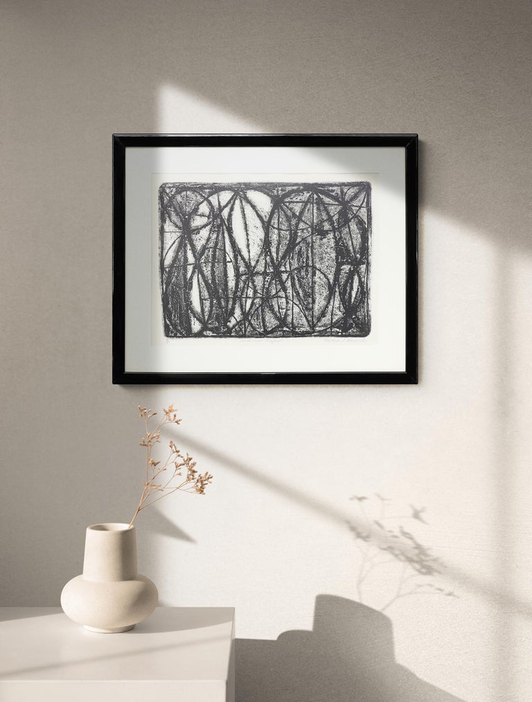 Lithograph on paper by Denver artist Edward Marecak (1919-1993) titled "Lines and Shapes", number 6 in an edition of 8. Presented framed, outer dimensions measure 17 ⅞ x 21 ⅞ x ⅜ inches. Image sight size is 12 ¼ x 16 ¼ inches.

Print is in very good
