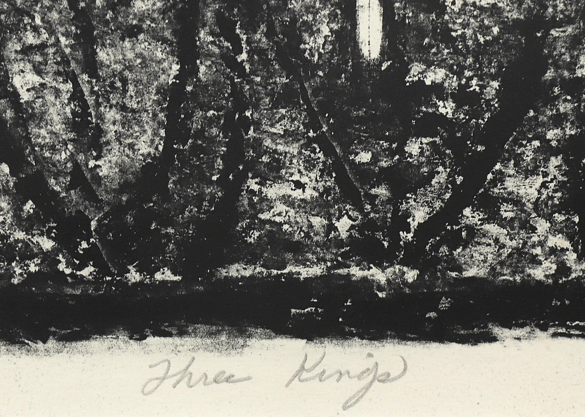 Three Kings (4/15), Lithograph on Paper of Three Figure Heads, Black and White 1
