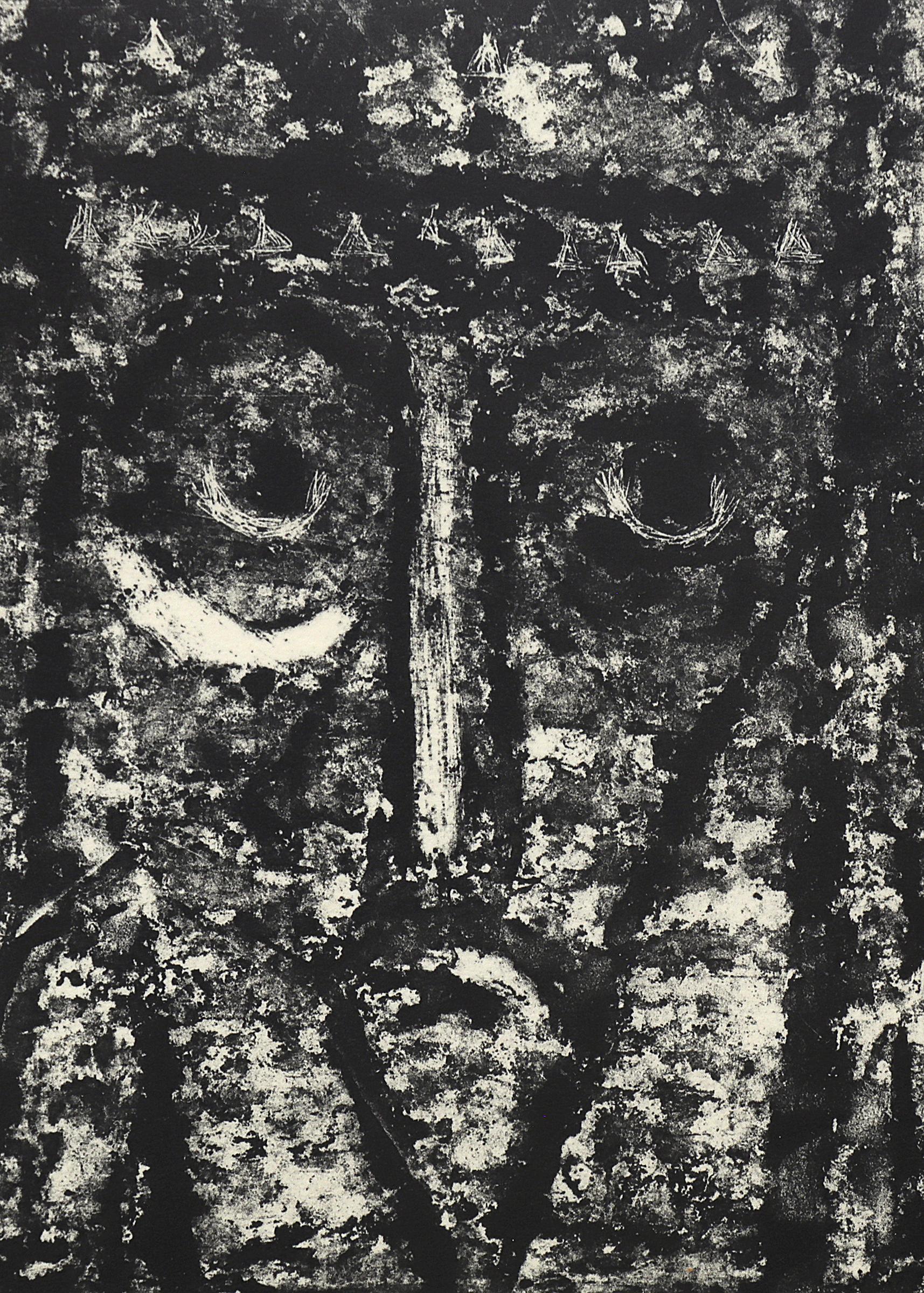 Three Kings (4/15), Lithograph on Paper of Three Figure Heads, Black and White 5