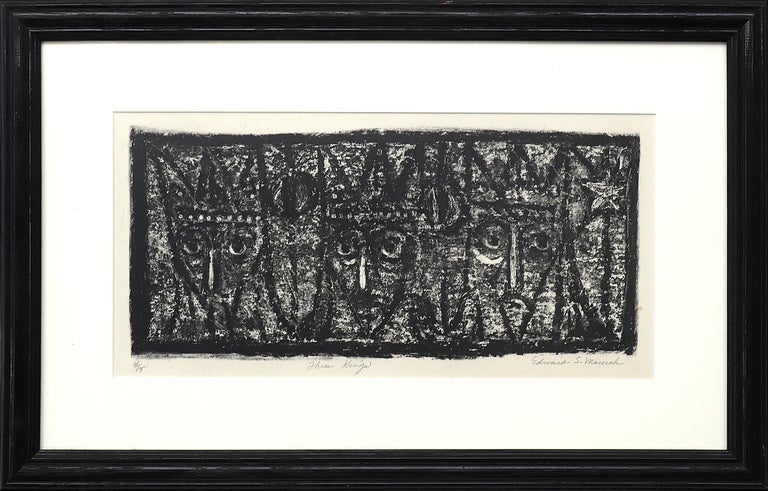 Edward Marecak Figurative Print - Three Kings (4/15), Lithograph on Paper of Three Figure Heads, Black and White