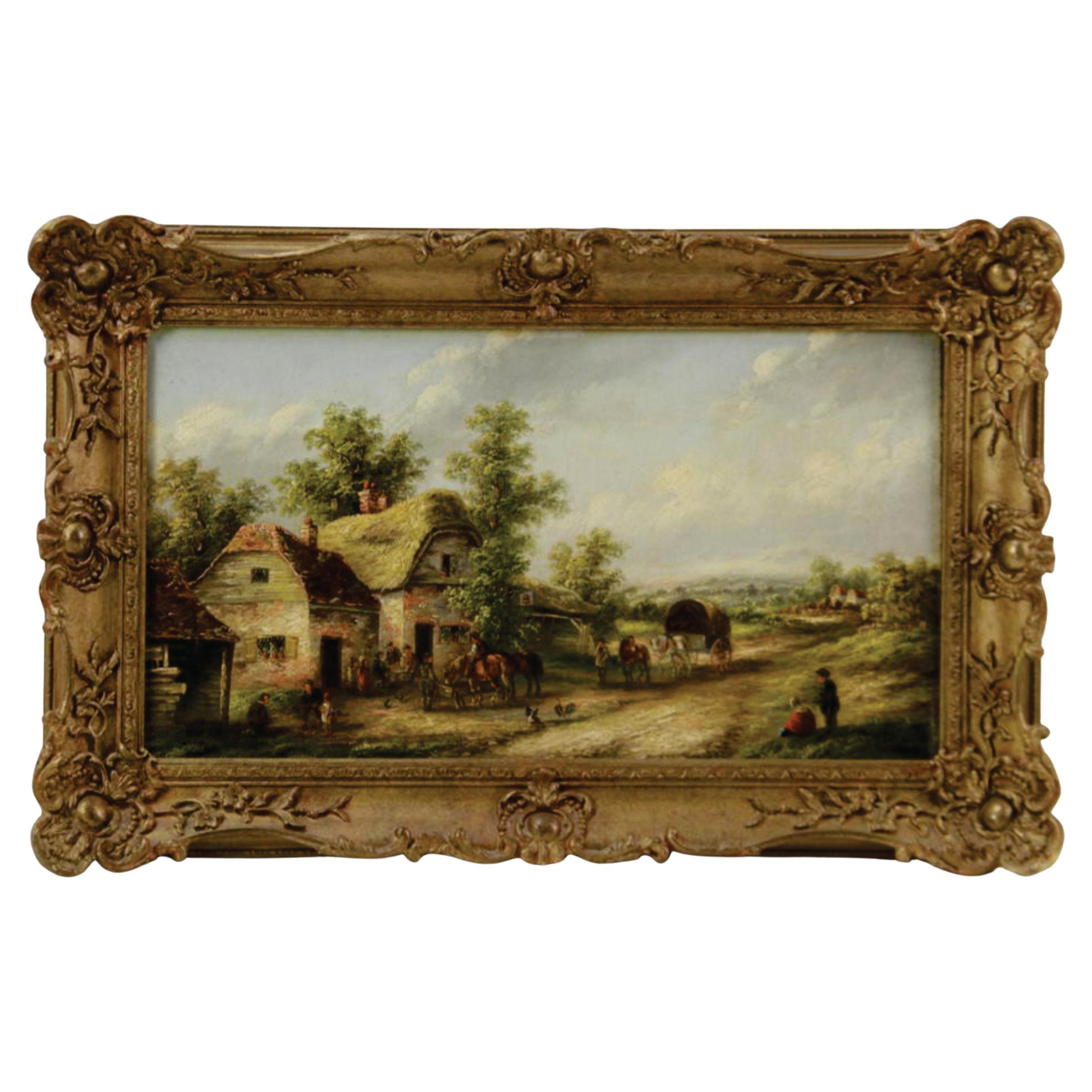 Edward Masters, Farmyard, Oil Painting Ca. 1878 For Sale
