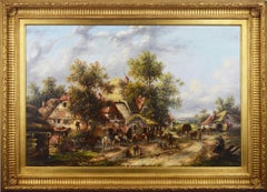 19th Century landscape oil painting of a village