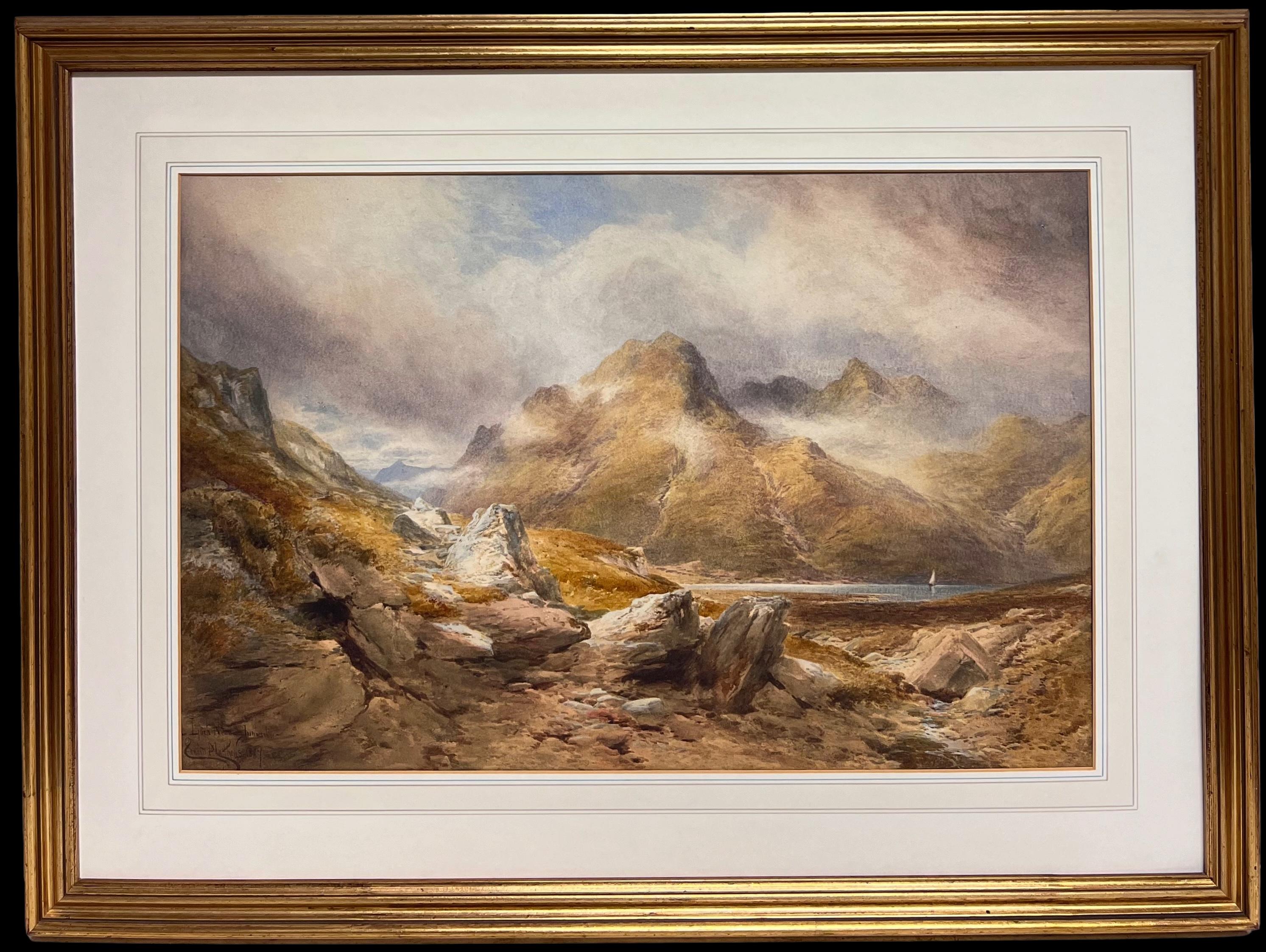 Edward Matthews Landscape Painting - Huge 19th Century Scottish Watercolor Painting Loch Ness Scotland Highland View