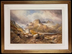 Huge 19th Century Scottish Watercolor Painting Loch Ness Scotland Highland View