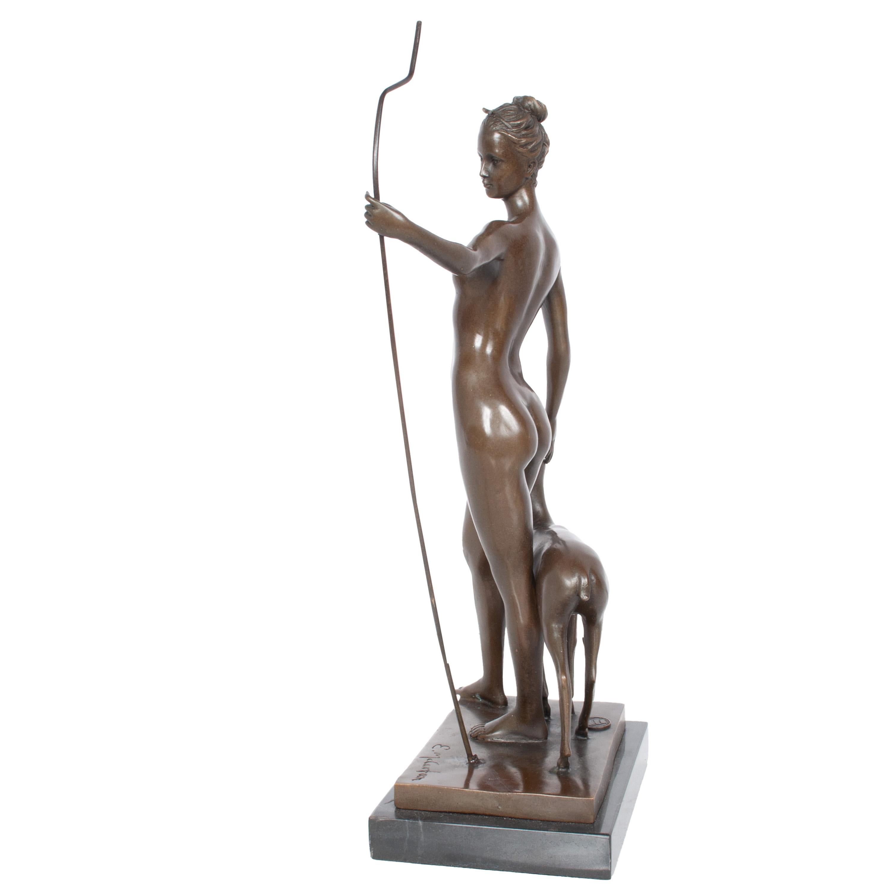 Antique American Art Deco Bronze Sculpture Statue of Diana French Foundry Stamp 7