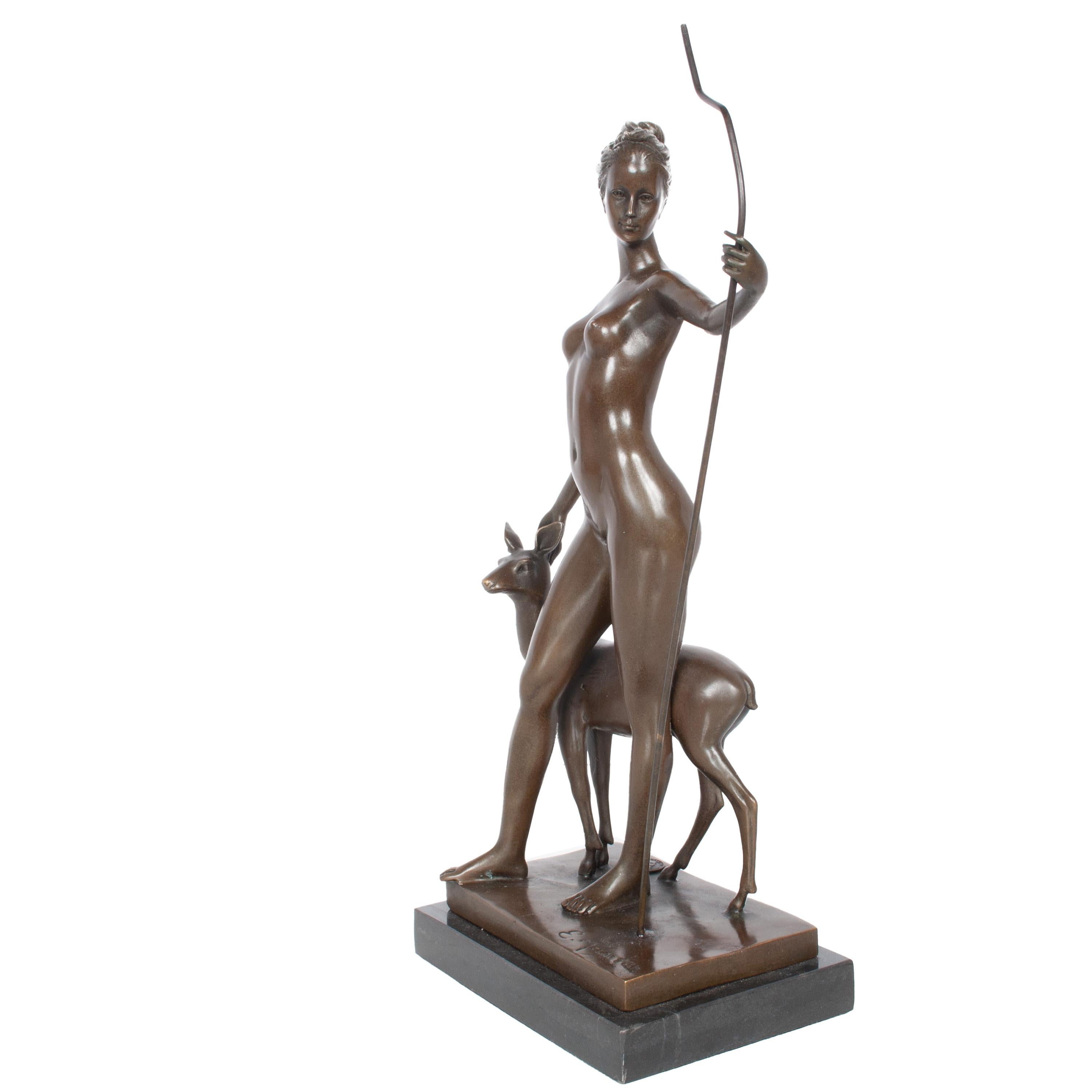 Antique American Art Deco Bronze Sculpture Statue of Diana French Foundry Stamp 8