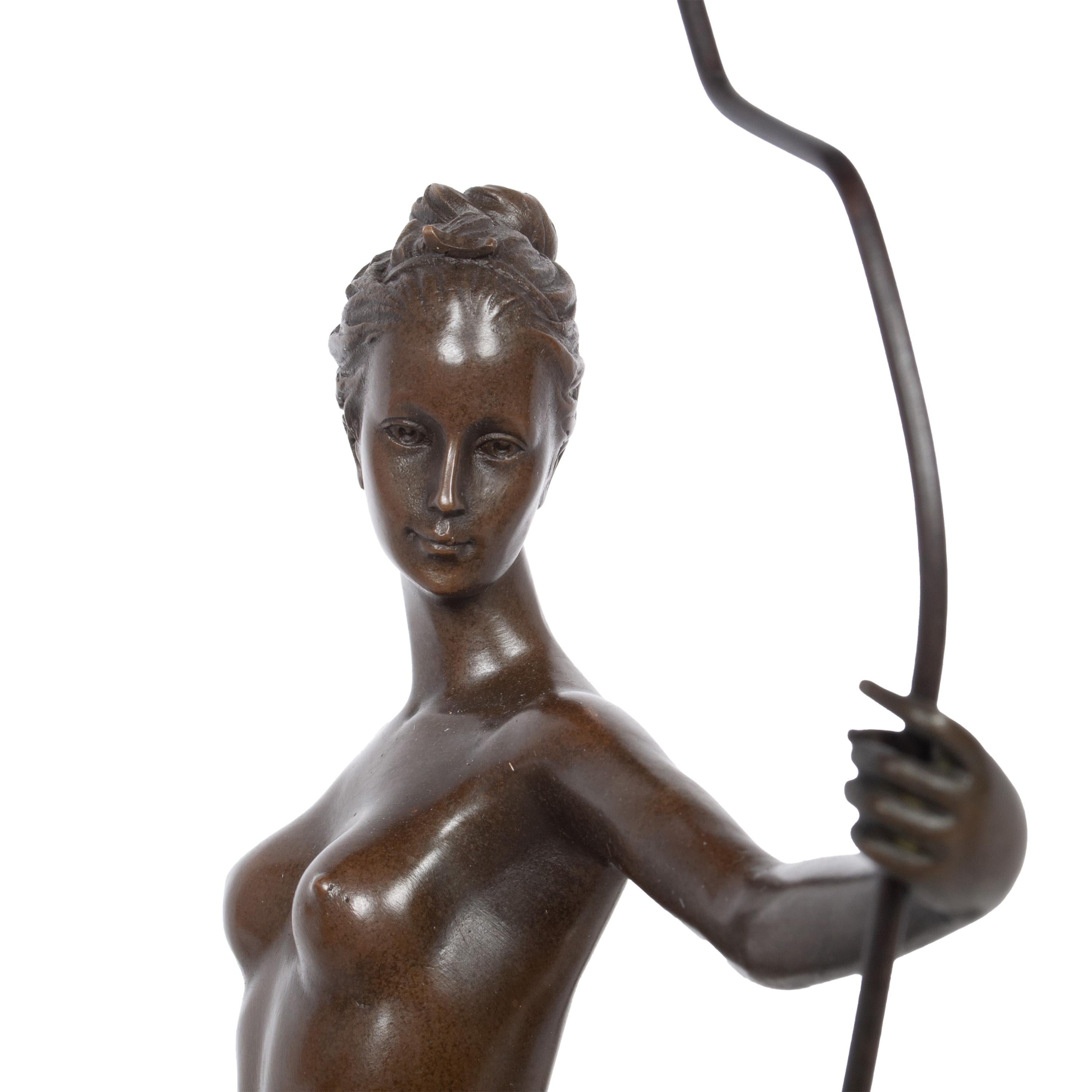 Antique American Art Deco Bronze Sculpture Statue of Diana French Foundry Stamp 11