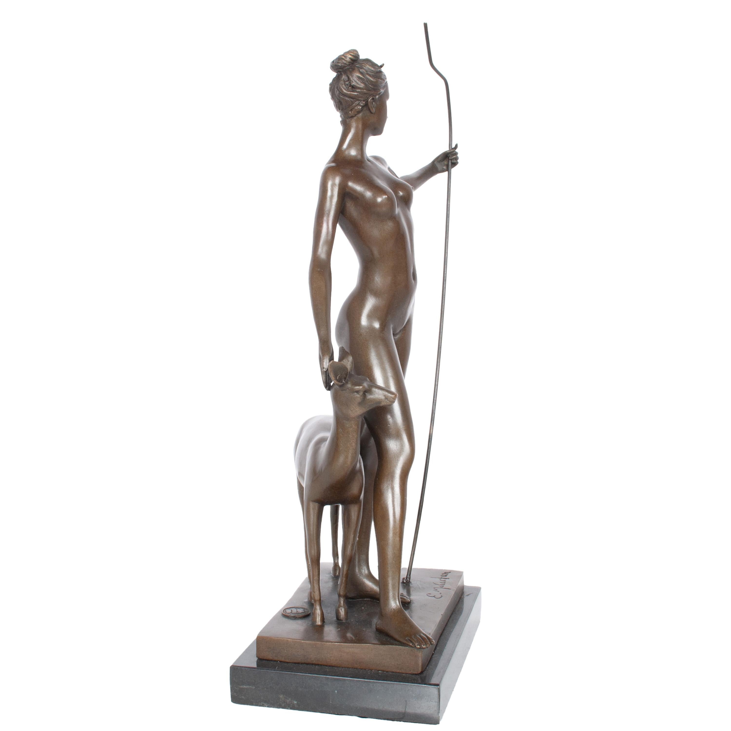 Antique American Art Deco Bronze Sculpture Statue of Diana French Foundry Stamp 1