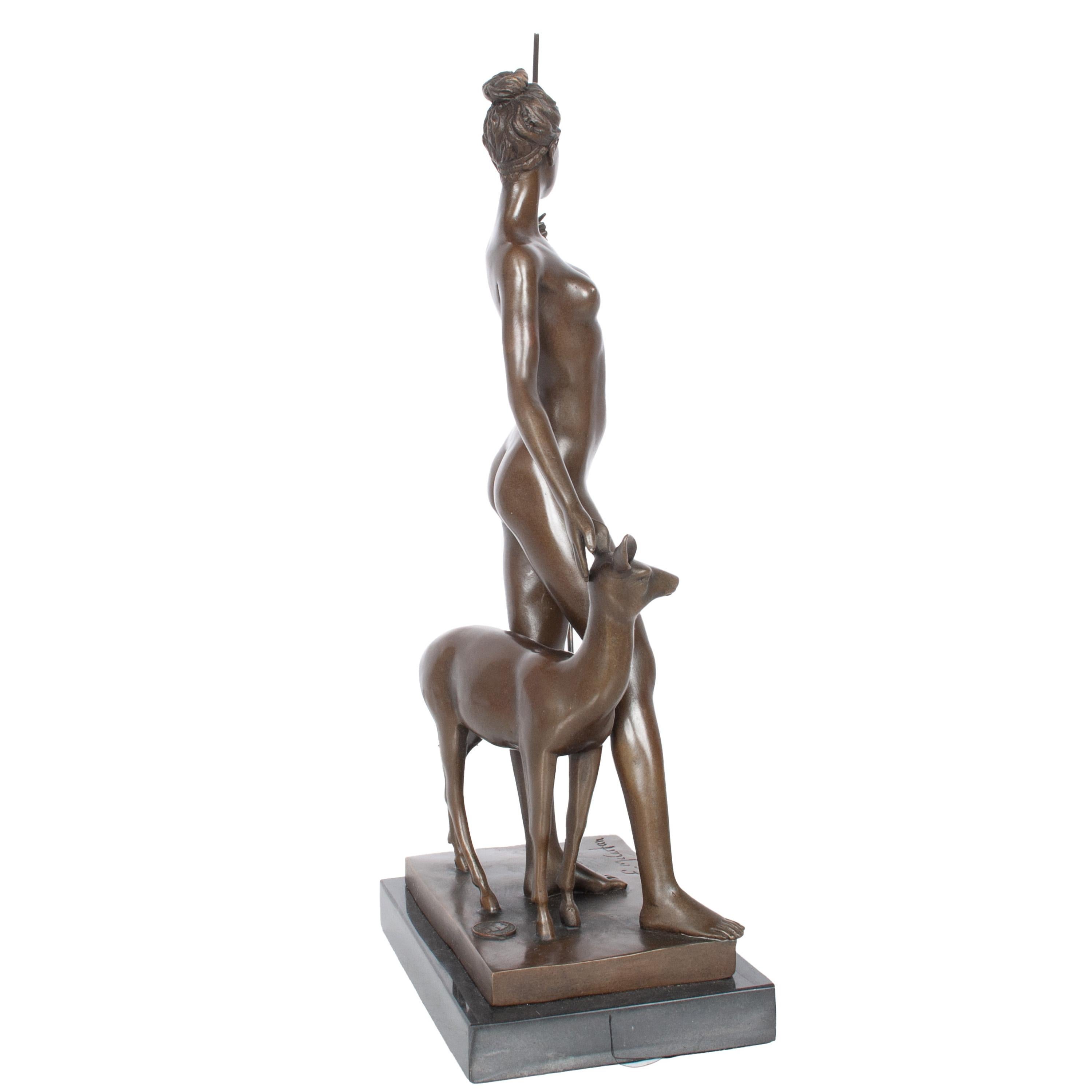 Antique American Art Deco Bronze Sculpture Statue of Diana French Foundry Stamp 2