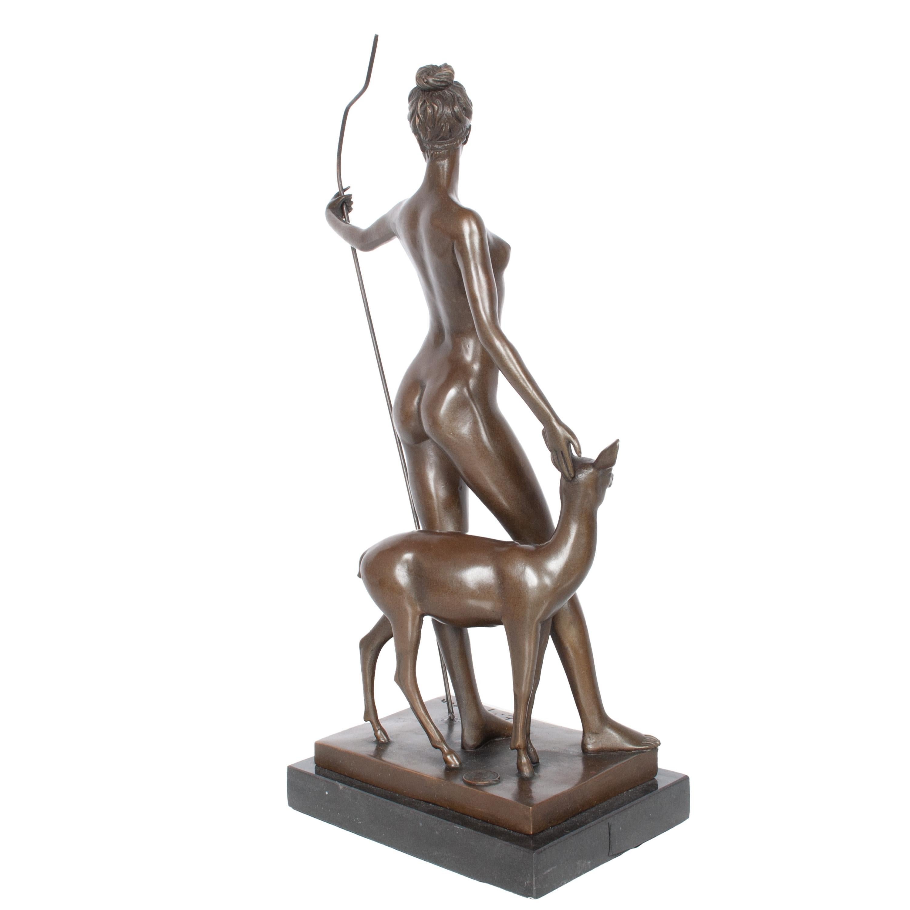 Antique American Art Deco Bronze Sculpture Statue of Diana French Foundry Stamp 3