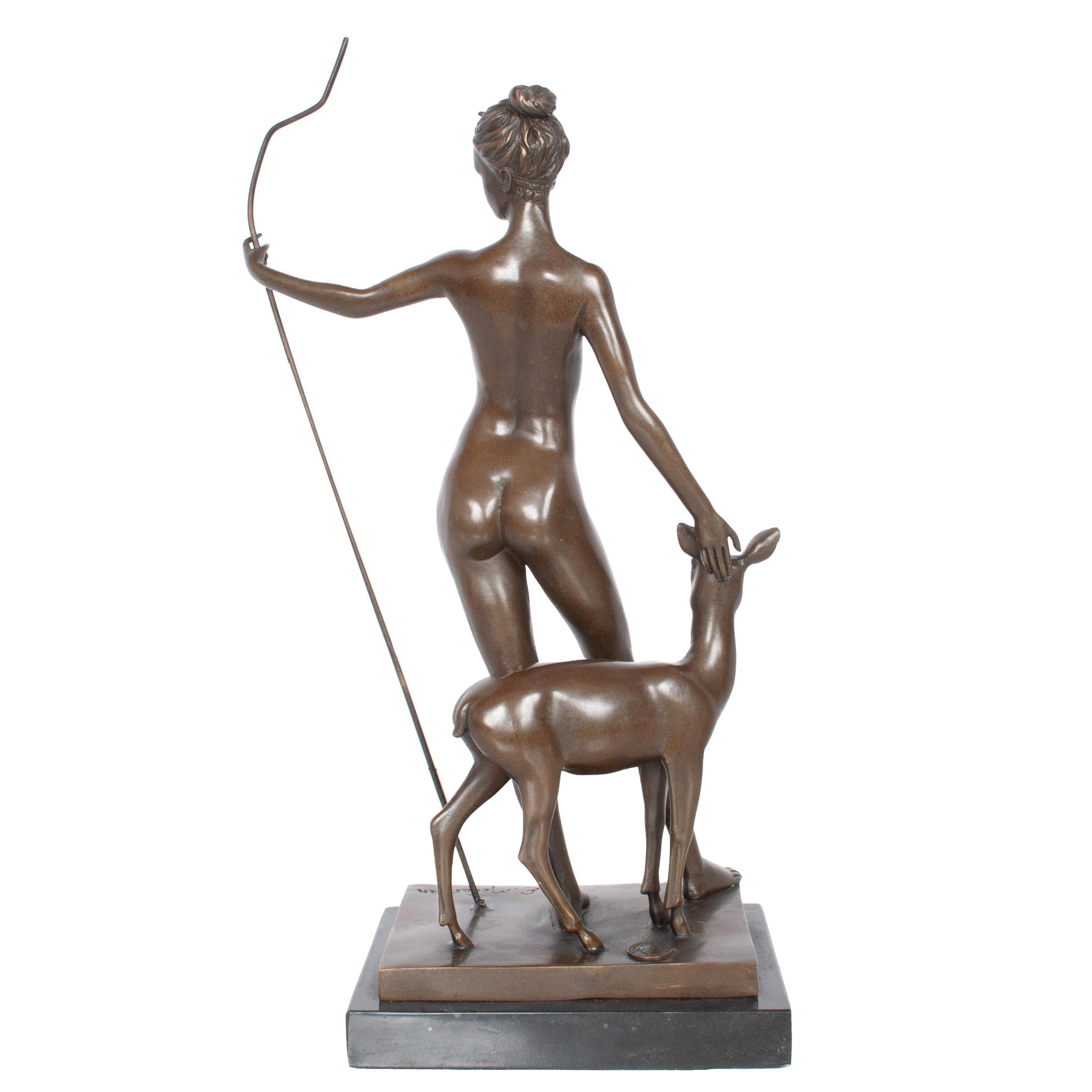 Antique American Art Deco Bronze Sculpture Statue of Diana French Foundry Stamp 4