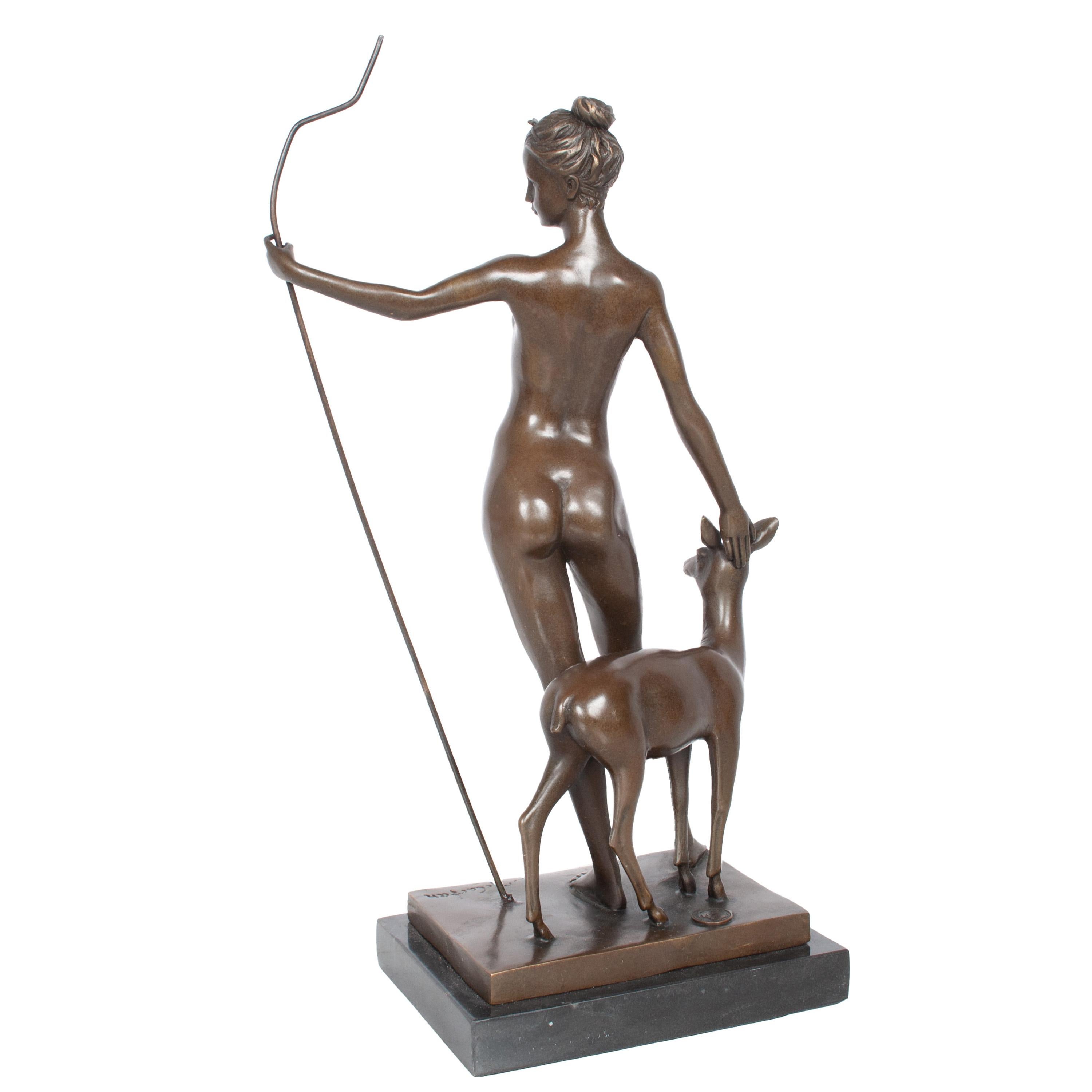 Antique American Art Deco Bronze Sculpture Statue of Diana French Foundry Stamp 5