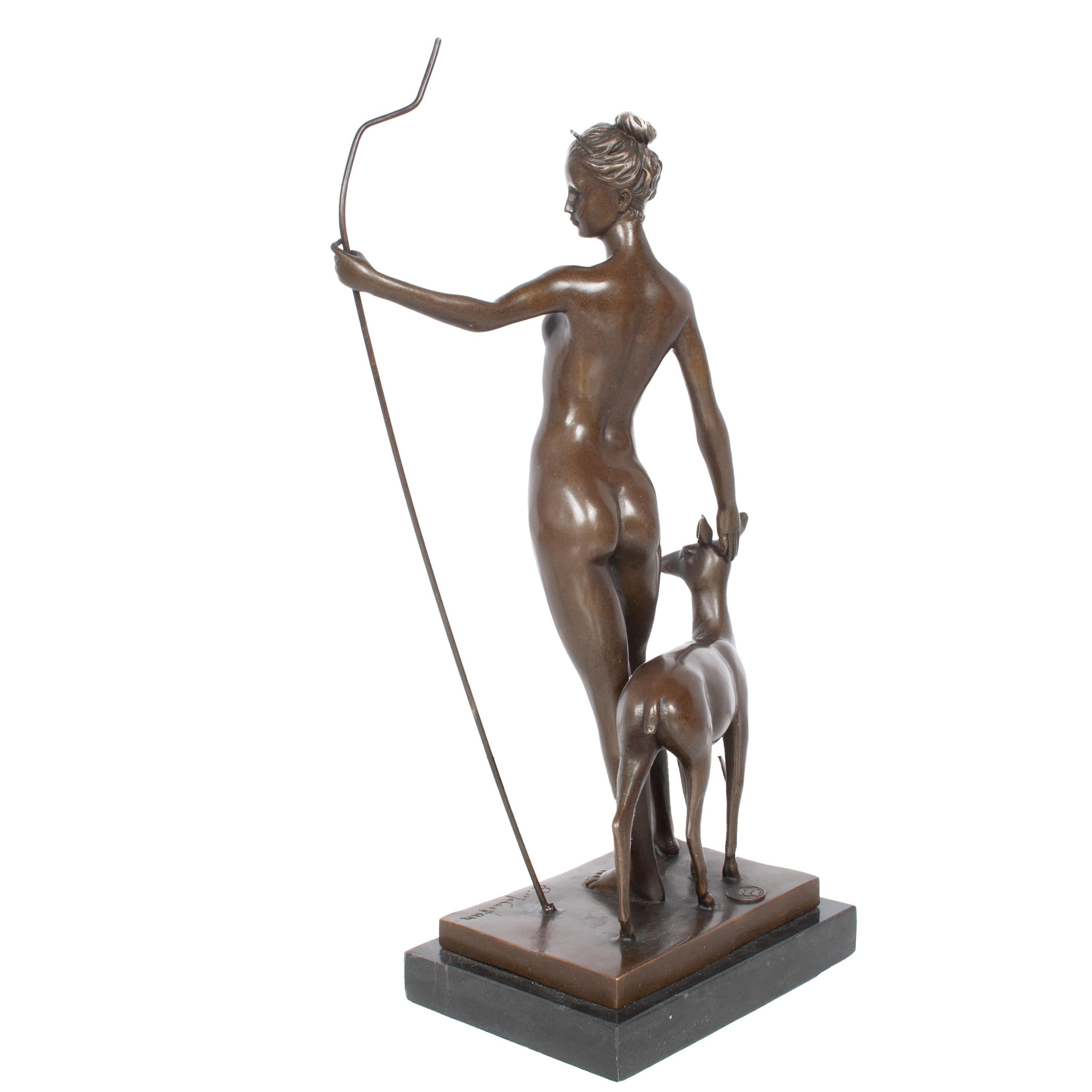 Antique American Art Deco Bronze Sculpture Statue of Diana French Foundry Stamp 6