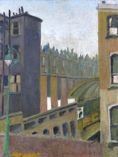 La estación de Notting Hill Gate desde la carretera, pintura al óleo del siglo XX