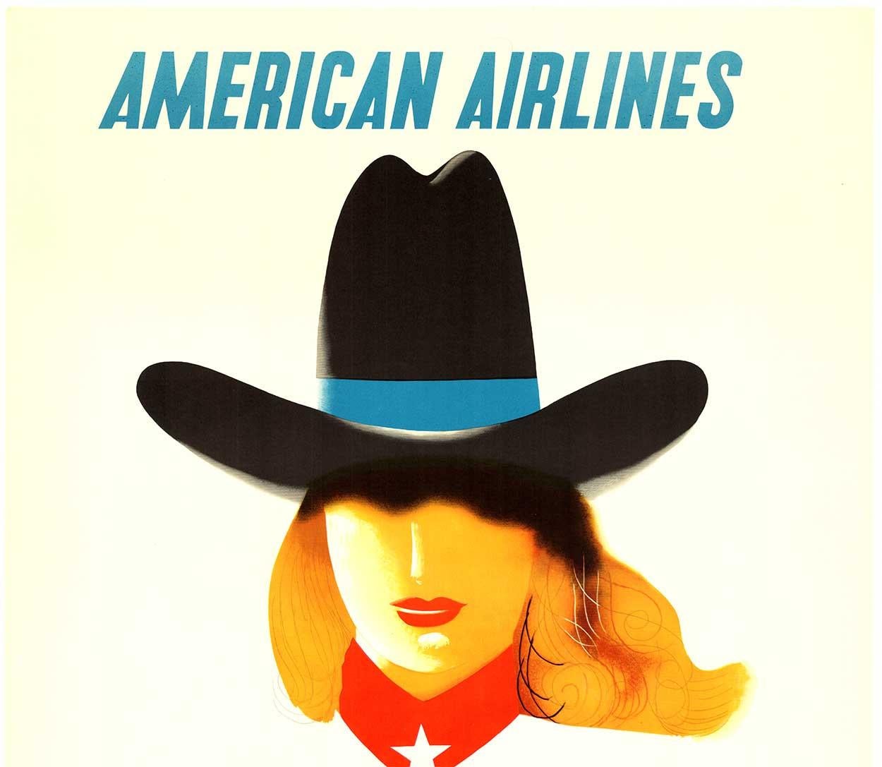 American Airlines - Californie Arizona Texas Nouveau Mexique, 1948 - Blanc Landscape Print par Edward McKnight Kauffer