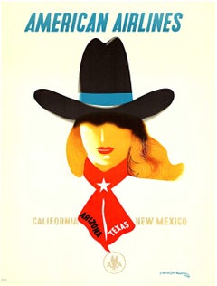 Original 1948 American Airlines - California Arizona Texas Nuevo México