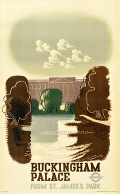 Affiche rétro originale des transports à Londres, Palais de Buckingham, Londres, St James Park