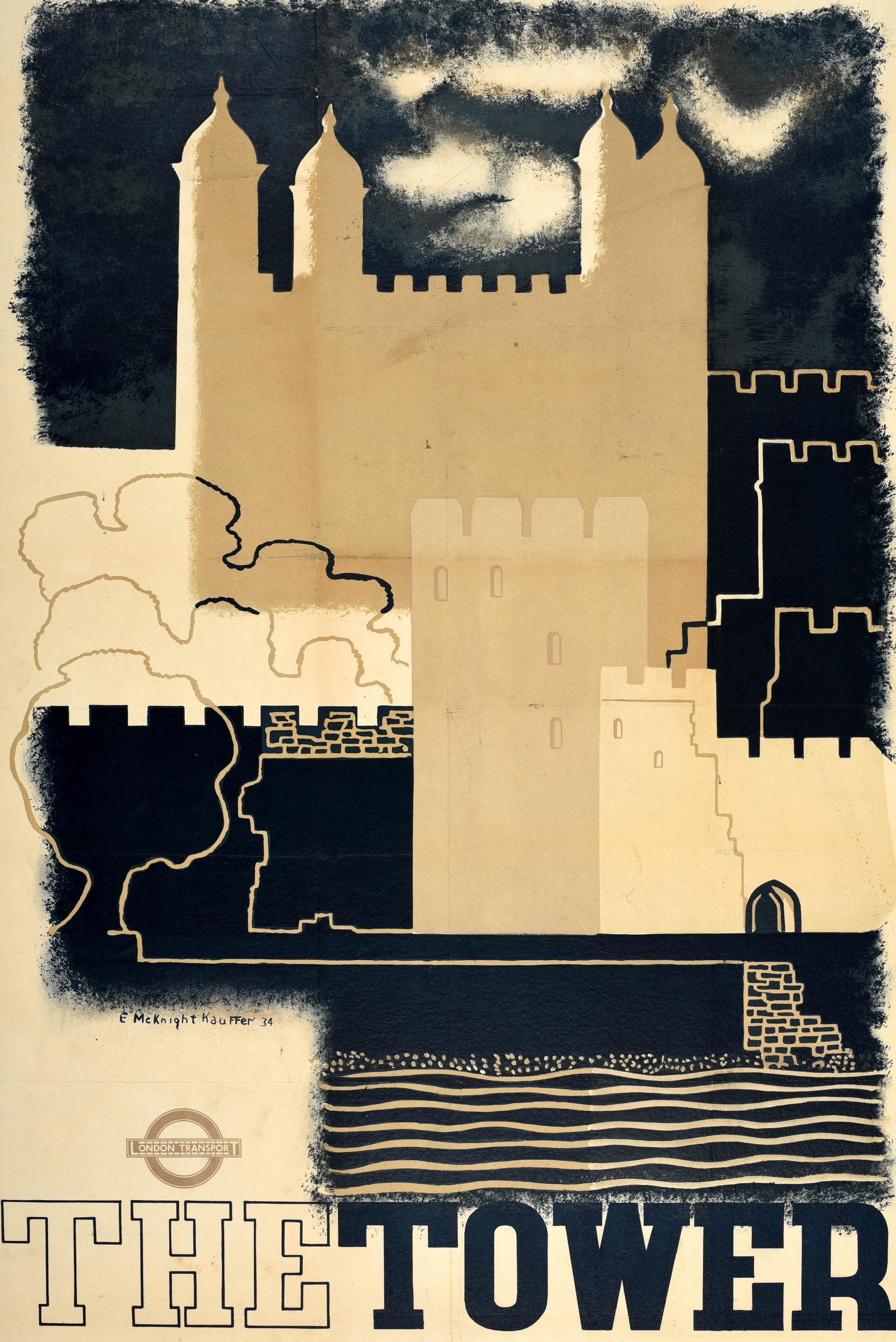 Poster originale d'epoca della metropolitana di Londra Torre di Londra McKnight Kauffer Art - Print di Edward McKnight Kauffer