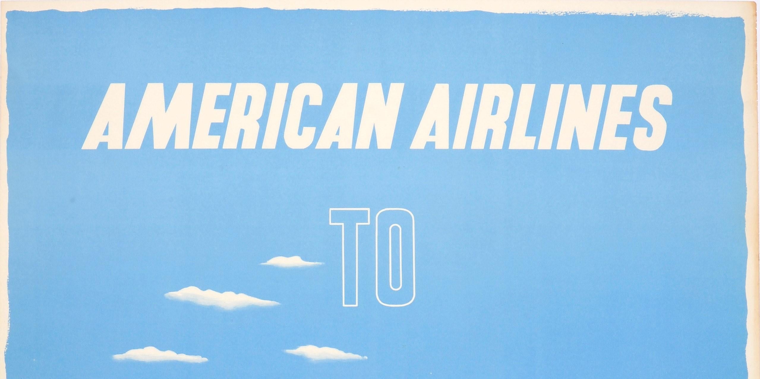 Original Vintage Travel Poster American Airlines To Chicago Ft Sailing City View - Print by Edward McKnight Kauffer
