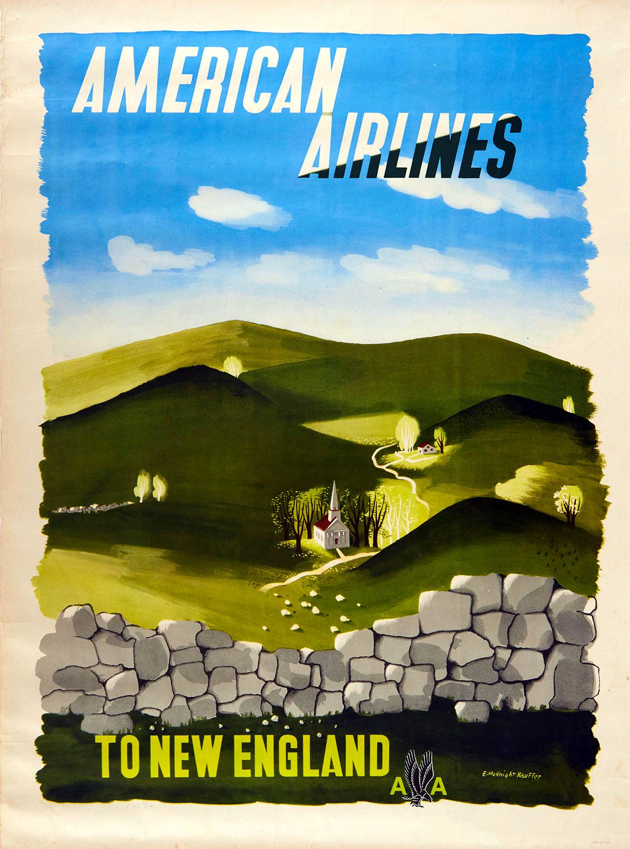 Edward McKnight Kauffer Print - Original Vintage Travel Poster American Airlines To New England McKnight Kauffer