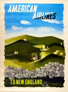 Affiche de voyage originale vintage - American Airlines To New England - McKnight Kauffer