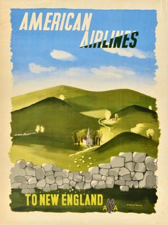 Original Vintage Travel Poster American Airlines To New England McKnight Kauffer