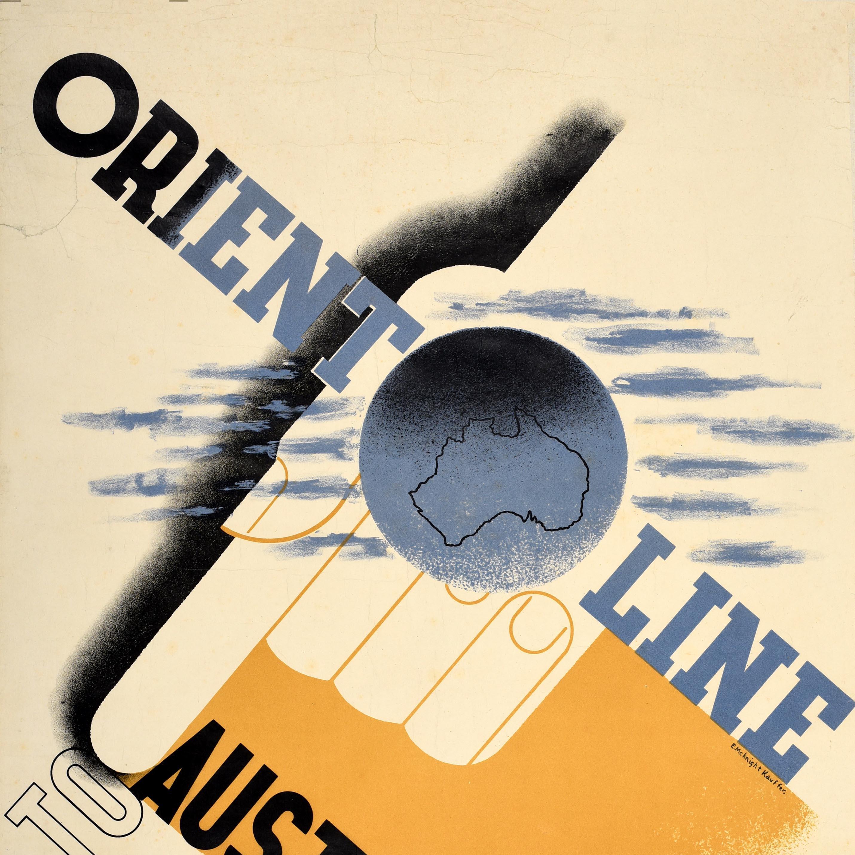 Original Vintage-Reiseplakat Orient Line, Australien, McKnight Kauffer, Art déco, Art déco (Beige), Print, von Edward McKnight Kauffer