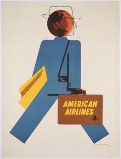 Affiche de voyage originale d'époque promouvant American Airlines:: 1948