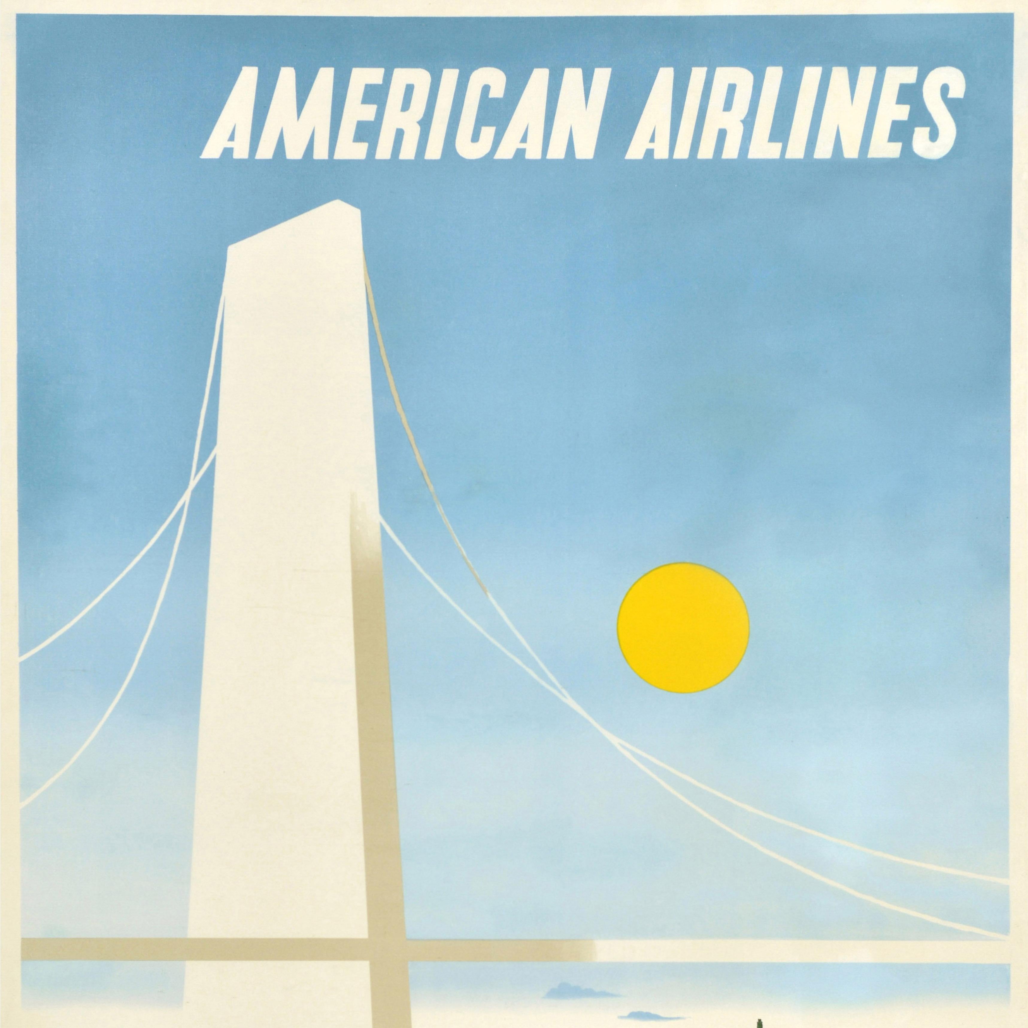 Affiche de voyage originale de San Francisco American Airlines McKnight Kauffer - Bleu Print par Edward McKnight Kauffer