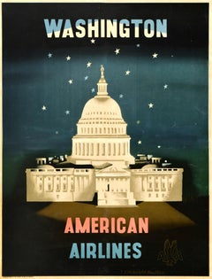 Original Vintage Travel Poster Washington American Airlines McKnight Kauffer USA