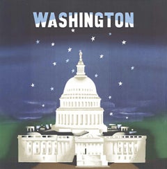 Washington D.C. Amerikanische Airlines, Vintage-Reiseplakat  Mitte des Jahrhunderts