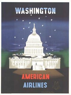 Original Washington D.C. American Airlines Vintage travel poster  Midcentury 