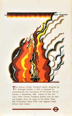 Affiche rétro officielle du grand incendie de Londres Transport Kauffer