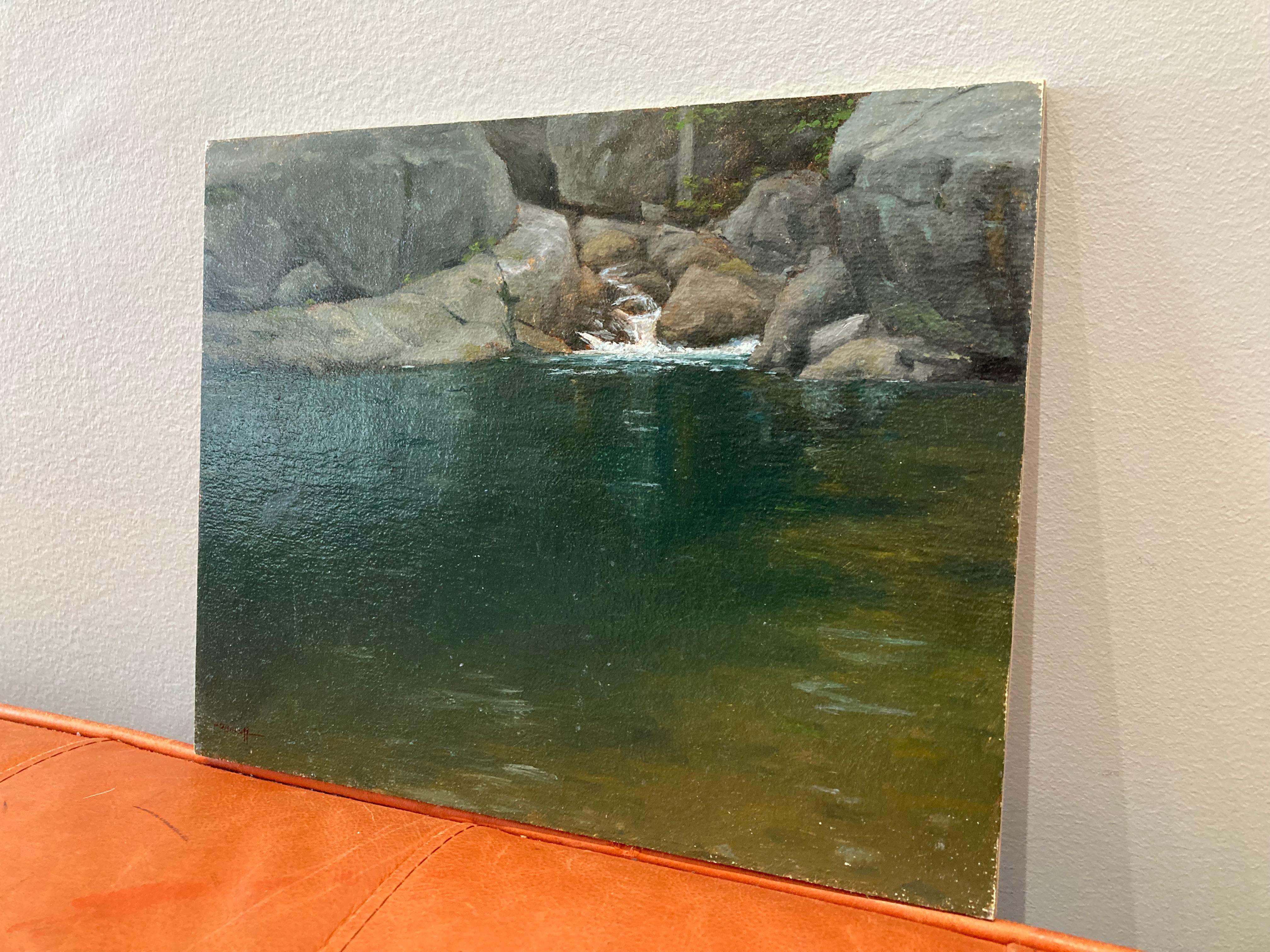 Peinture à l'huile réaliste Emerald Pool, teintes bleues et vertes en vente 6
