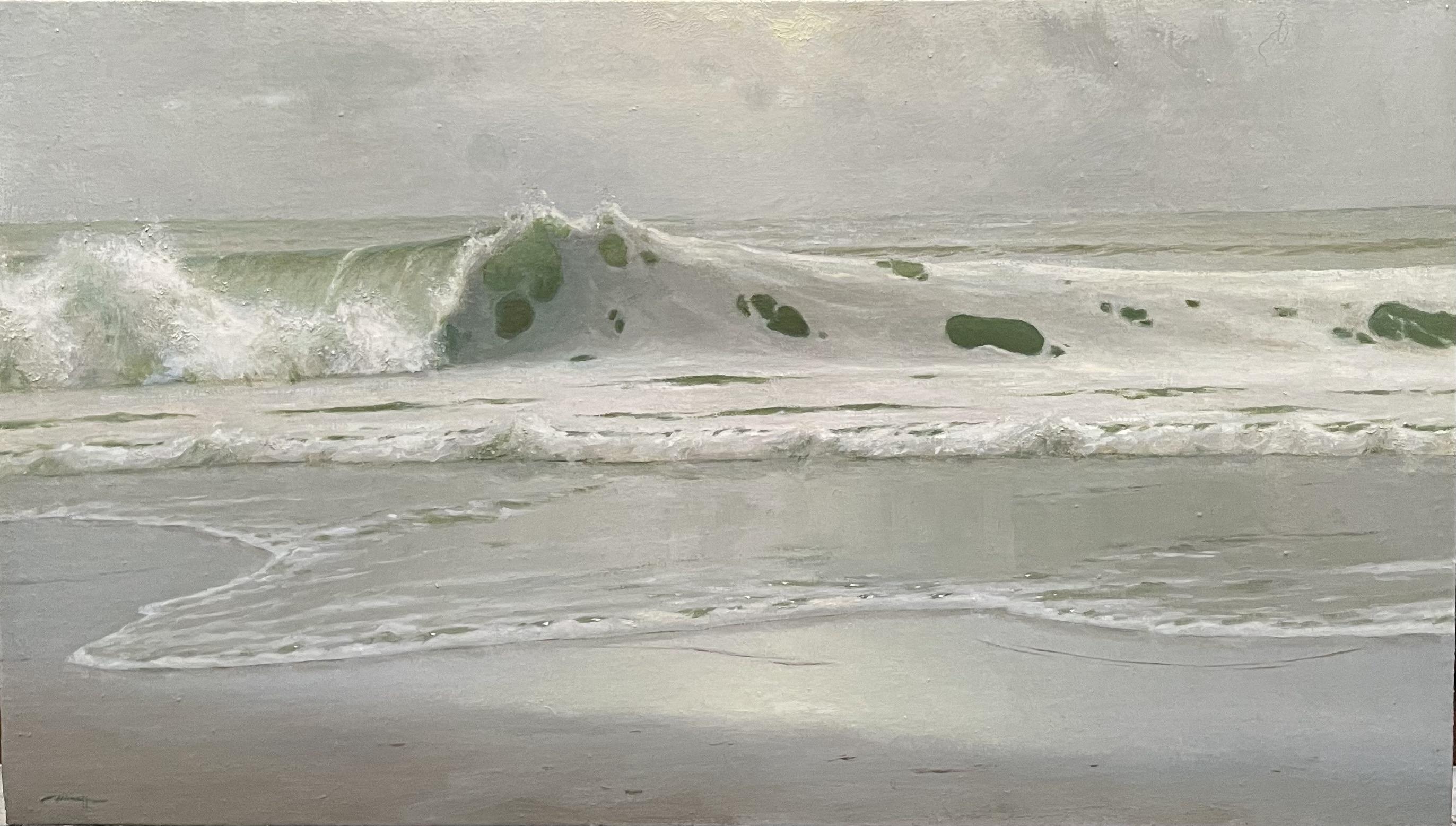 "Esmeraldas" paisaje marino contemporáneo fotorrealista de olas rompiendo en el noreste de EE.UU.