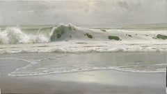 "Esmeraldas" paisaje marino contemporáneo fotorrealista de olas rompiendo en el noreste de EE.UU.