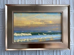 "Coucher de soleil du nord-est" peinture à l'huile hyperréaliste de paysage marin réfléchissant