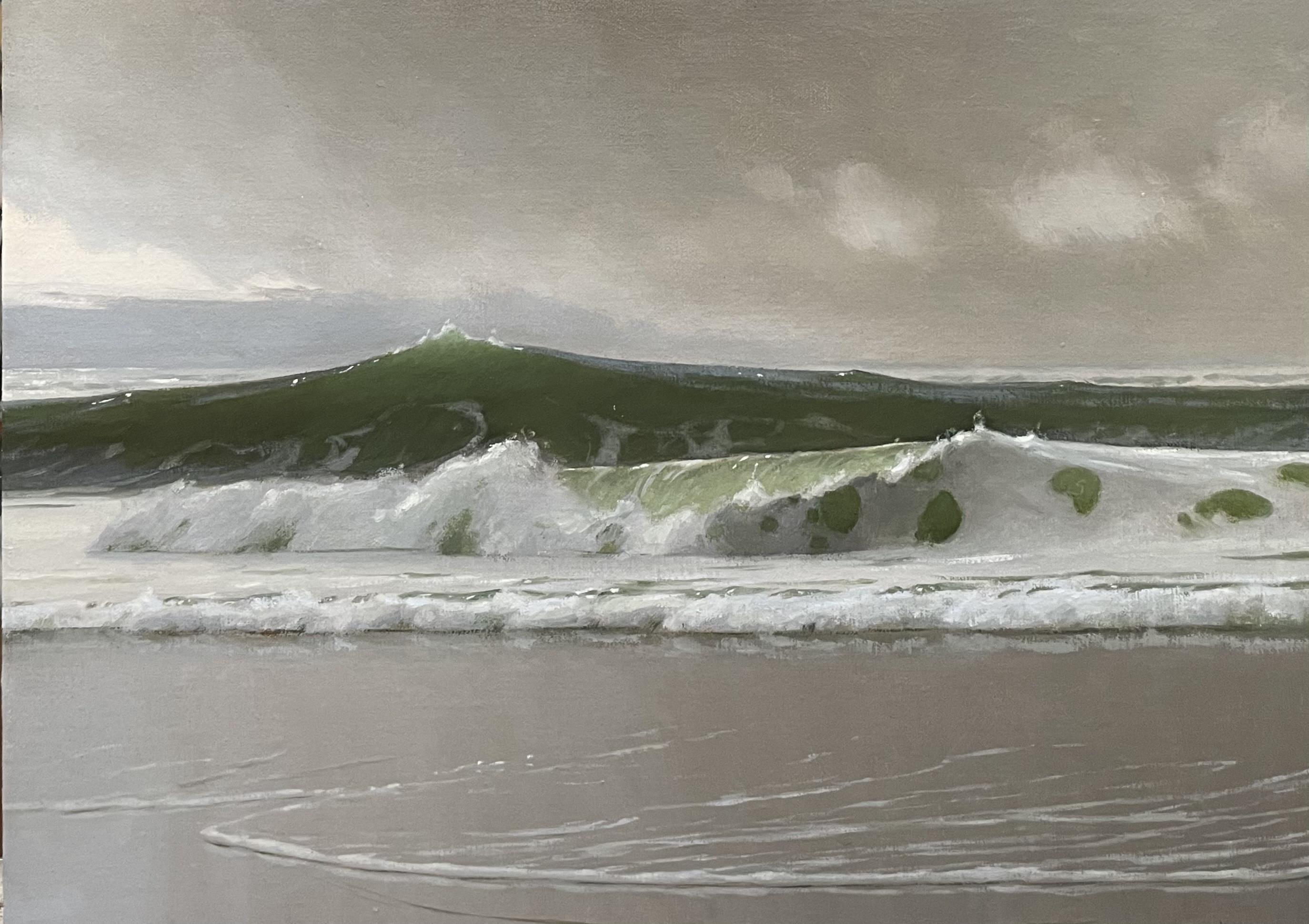 "Estudio de sucesión" paisaje marino hiperrealista del Océano Atlántico rompiendo en la playa - Art de Edward Minoff