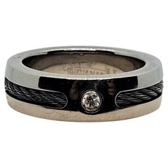 Edward Mirell Titanium Black Rope 18kt Yellow Gold .05ct Diamond Bezel Band Mens