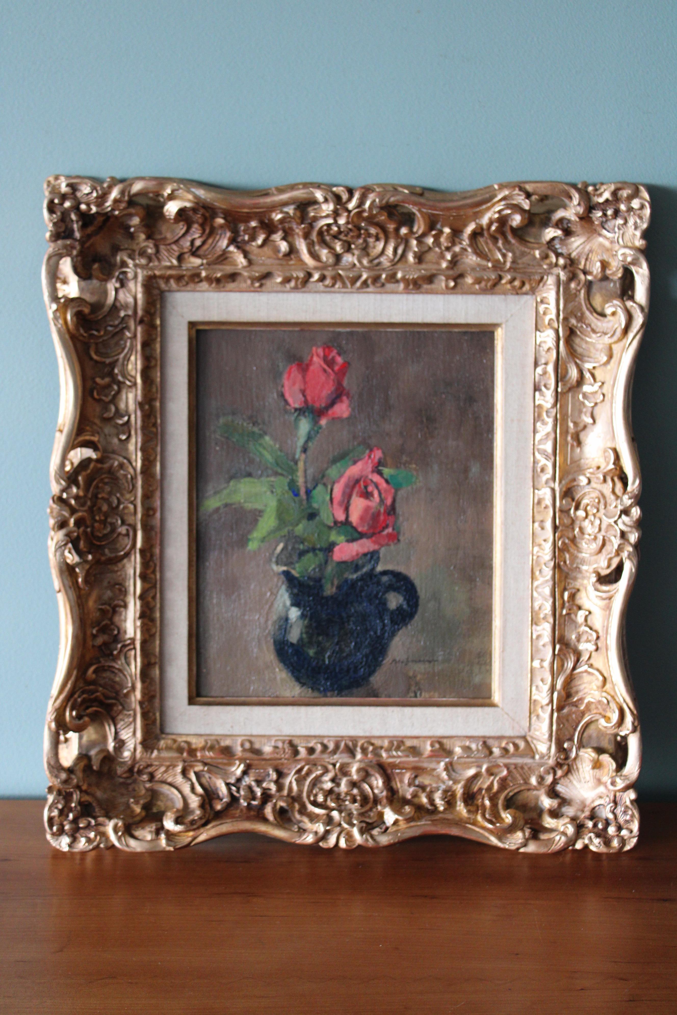 Pittura ad olio di nature morte, Pittura ad olio di rose, Pittura ad olio di rose rosse - Painting di Edward Molyneux
