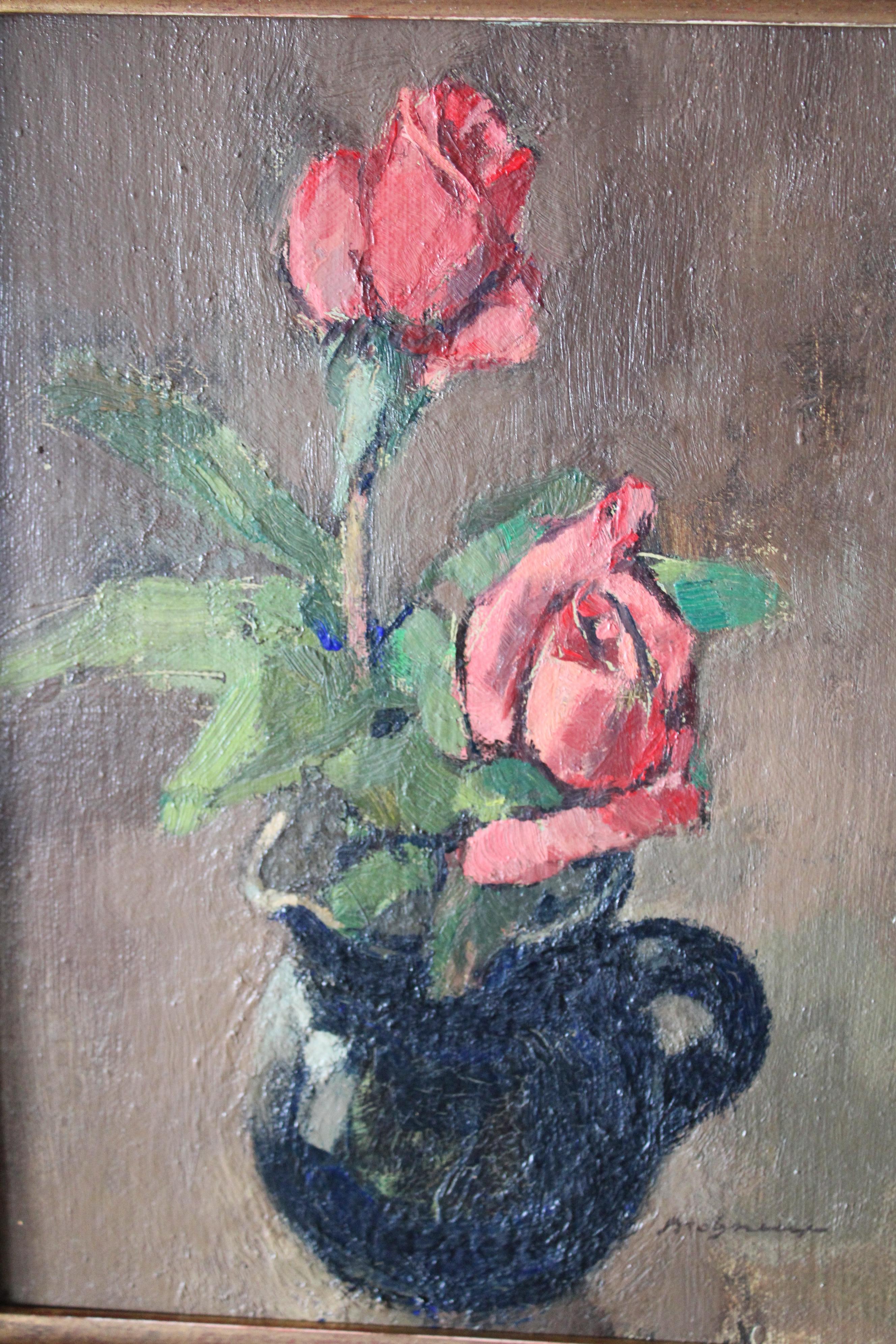Pittura ad olio di nature morte, Pittura ad olio di rose, Pittura ad olio di rose rosse - Painting Moderno di Edward Molyneux