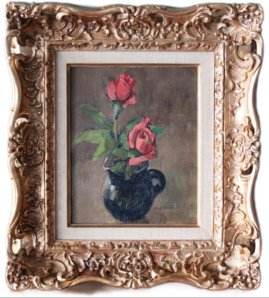 Edward Molyneux Still-Life Painting - Still life oil painting, Roses Oil painting, Red roses oil painting