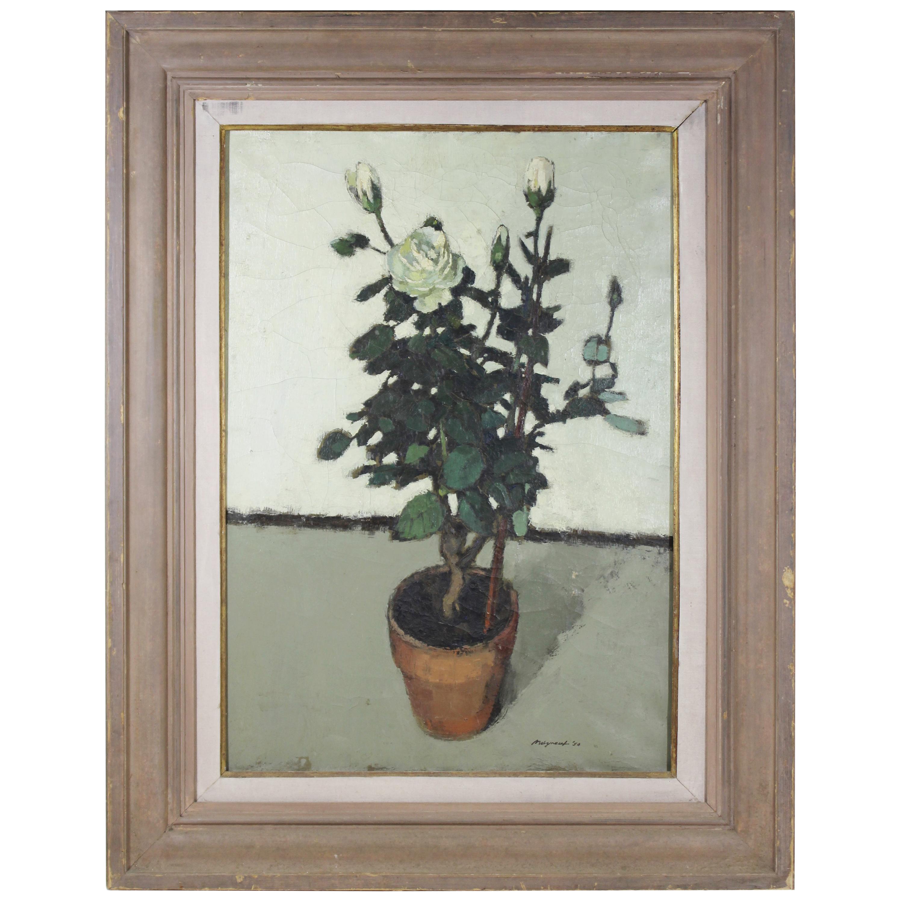 Edward Molyneux Still Life with Potted Roses Oil Painting For Sale
