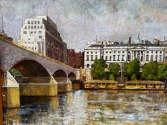 British Impressionist landscape of Somerset House from the Thames, London UK